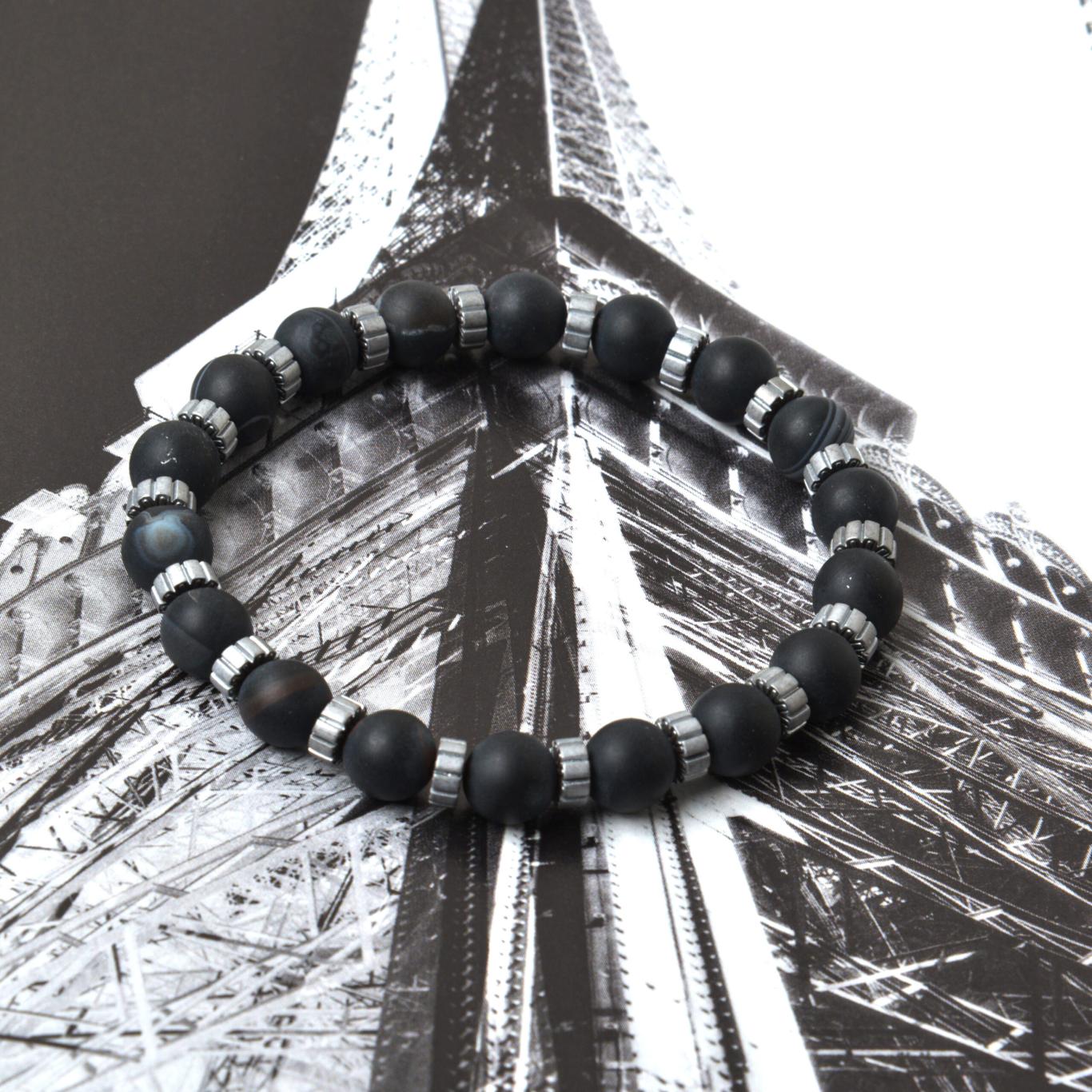 Black And Silver-Tone Stone Bracelet