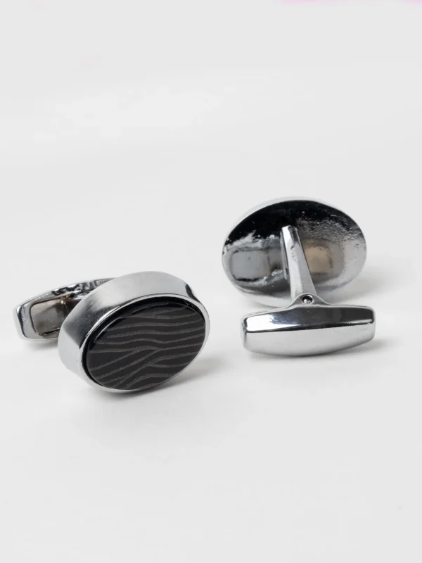 BLACK ROUND CUFFLINKS